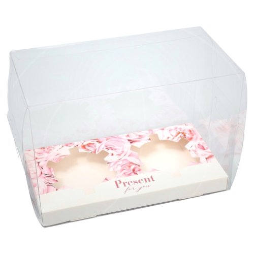 Коробка на 2 капкейка с прозрачной крышкой "Present" 16х8х11,5 см 10070655