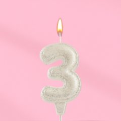 Свеча декоративная Цифра "3" Жемчужный перламутр с блёстками 10870118, 109 ₽ Свеча декоративная Цифра "3" Жемчужный перламутр с блёстками 10870118