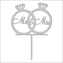 Топпер декоративный акриловый "Свадебные кольца "Mr&Mrs" на палочке" Серебро 10х8 см ТСК35, 299 ₽ Топпер декоративный акриловый "Свадебные кольца "Mr&Mrs" на палочке" Серебро 10х8 см ТСК35