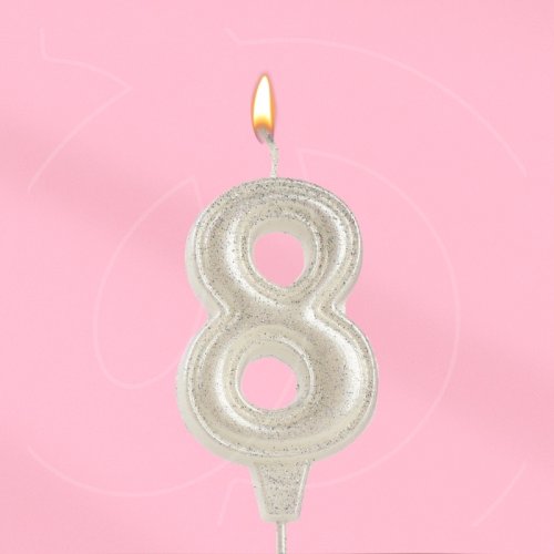 Свеча декоративная Цифра "8" Жемчужный перламутр с блёстками 10870124, 109 ₽ Свеча декоративная Цифра "8" Жемчужный перламутр с блёстками 10870124