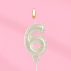 Свеча декоративная Цифра "6" Жемчужный перламутр с блёстками 10870122, 109 ₽ Свеча декоративная Цифра "6" Жемчужный перламутр с блёстками 10870122
