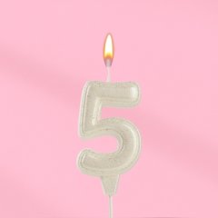 Свеча декоративная Цифра "5" Жемчужный перламутр с блёстками 10870121, 109 ₽ Свеча декоративная Цифра "5" Жемчужный перламутр с блёстками 10870121