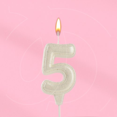 Свеча декоративная Цифра "5" Жемчужный перламутр с блёстками 10870121, 109 ₽ Свеча декоративная Цифра "5" Жемчужный перламутр с блёстками 10870121