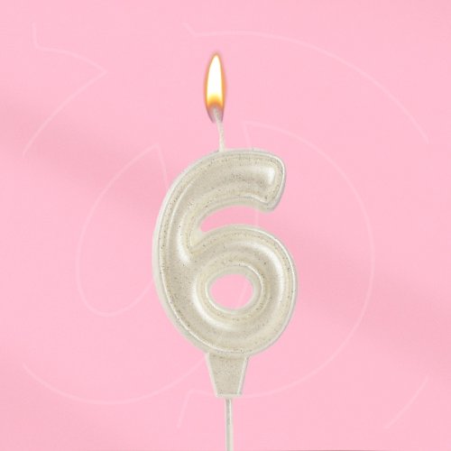 Свеча декоративная Цифра "6" Жемчужный перламутр с блёстками 10870122, 109 ₽ Свеча декоративная Цифра "6" Жемчужный перламутр с блёстками 10870122