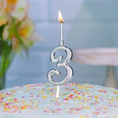 Свеча декоративная Цифра "3" Серебро 