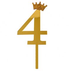 Топпер декоративный акриловый "Цифра 4" Золото , 69 ₽ Топпер декоративный акриловый "Цифра 4" Золото