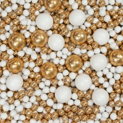 Посыпка кондитерская MIXIE "Диско-шарики белые с золотом" 45 г , 390 ₽ Посыпка кондитерская MIXIE "Диско-шарики белые с золотом" 45 г