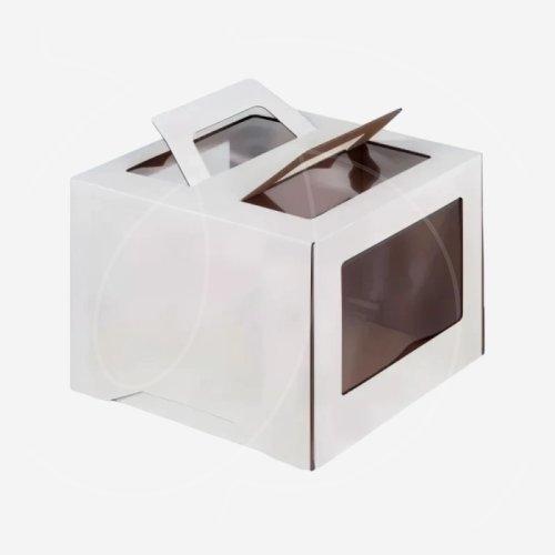 Коробка для торта с окном и ручками белая 20х20х15 см , 105 ₽ Коробка для торта с окном и ручками белая 20х20х15 см