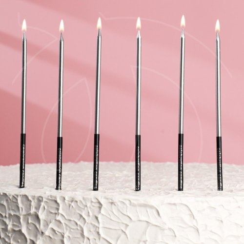 Свечи декоративные Серебро с чёрным 14,5 см 6 шт 5122207, 190 ₽ Свечи декоративные Серебро с чёрным 14,5 см 6 шт 5122207